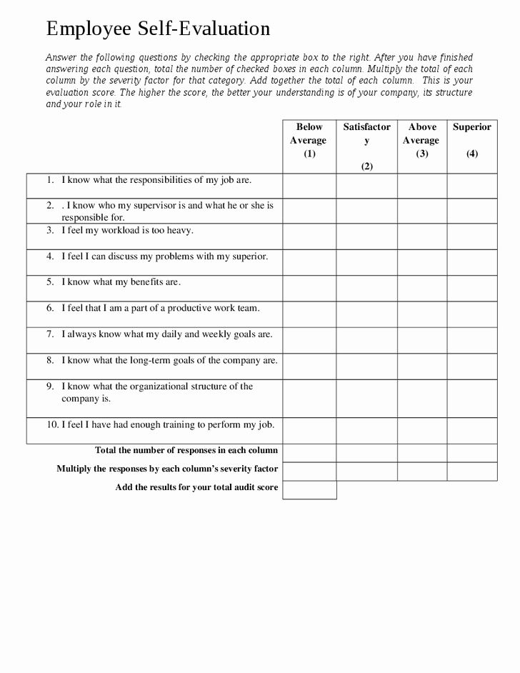 Self Performance Review Template Luxury Employee Self Evaluation Form 