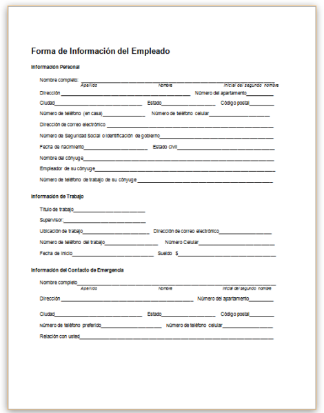 This Sample Form Collects Basic Information About An Employee 