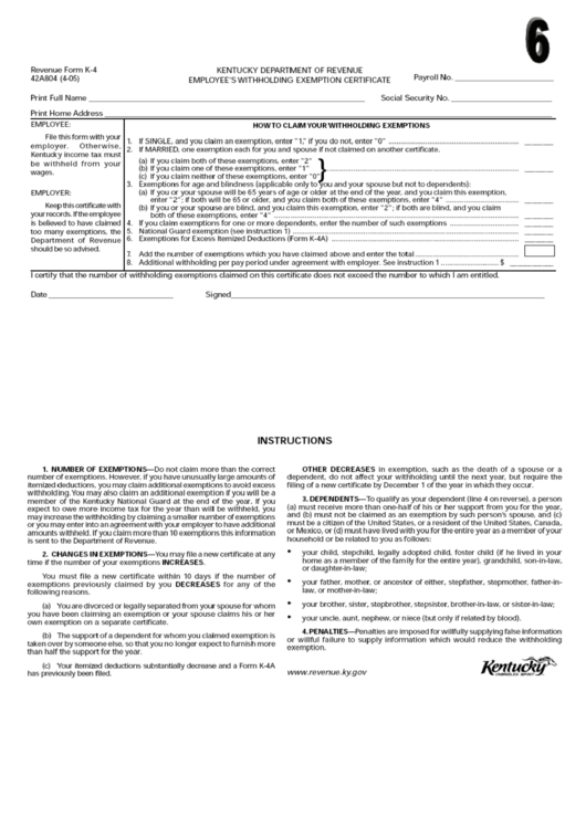 Top Kentucky Form K 4 Templates Free To Download In PDF Format