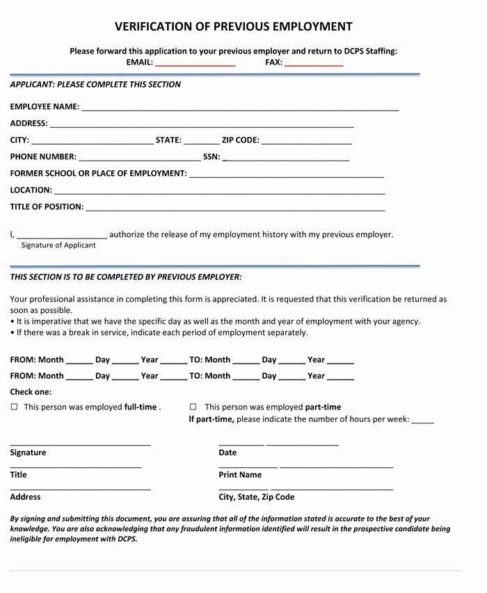 Verification Of Employment Form Template Awesome 5 Employment 