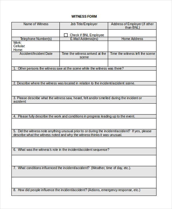 Witness Statement Forms 11 Free Printable Word PDF Templates 