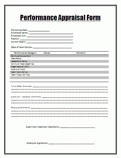 Word Performance Appraisal Form Template Free Word Templates