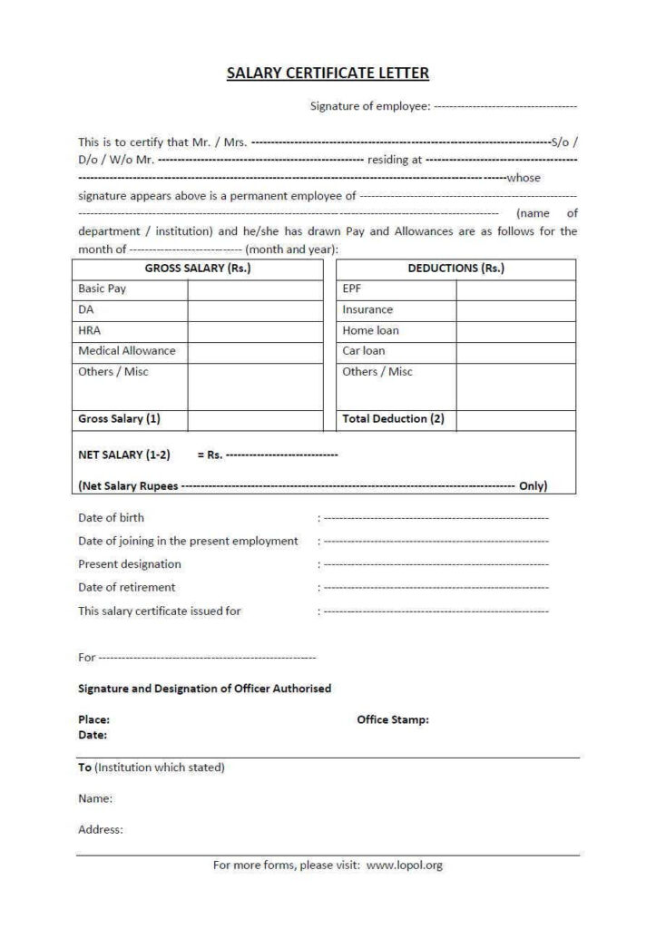 10 Salary Certificate Templates For Employer PDF DOC Free 