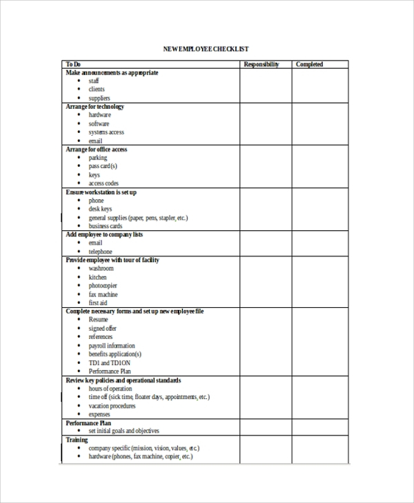 16 New Employee Checklist Templates Sample Templates