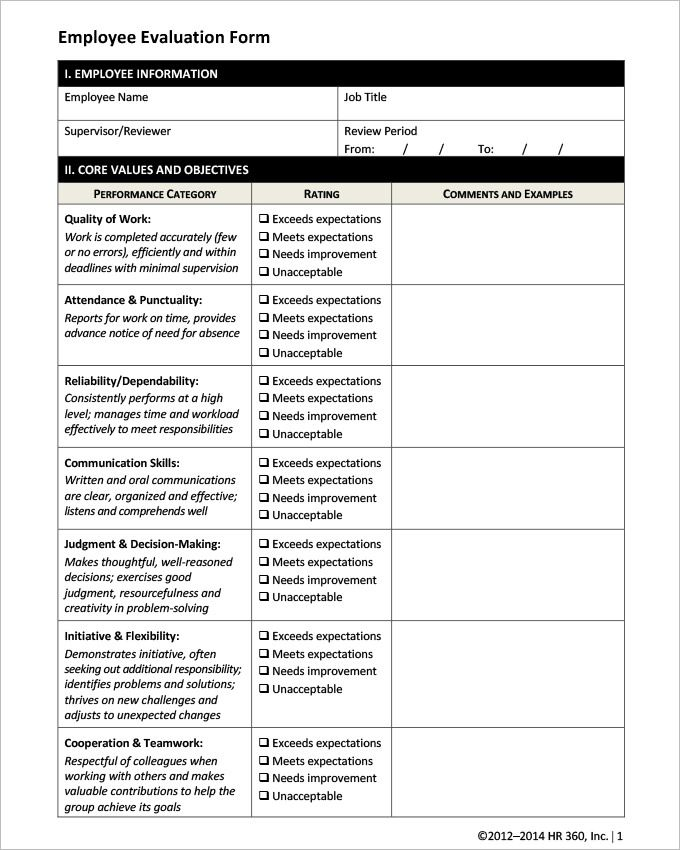 17 FREE Sample HR Evaluation Forms Examples Word PDF PSD 