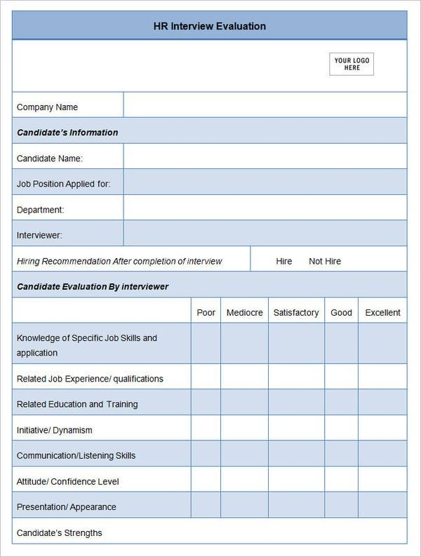 17 FREE Sample HR Evaluation Forms Examples Word PDF PSD In 2020 