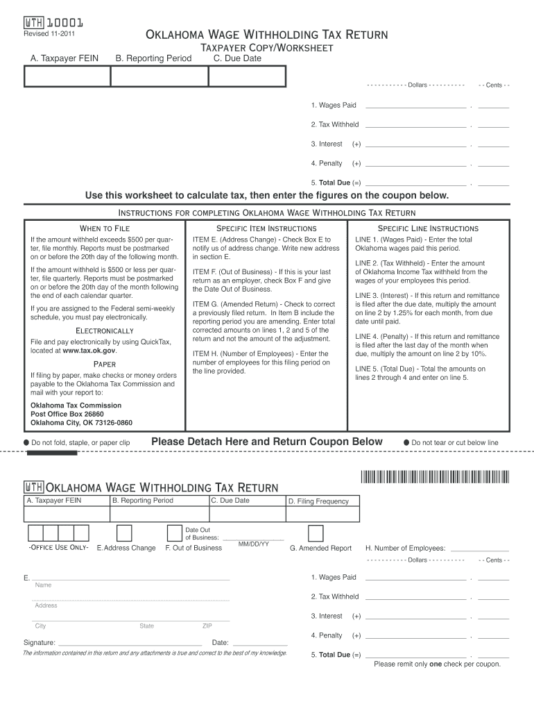 2011 Form OK OTC WTH 10001 Fill Online Printable Fillable Blank