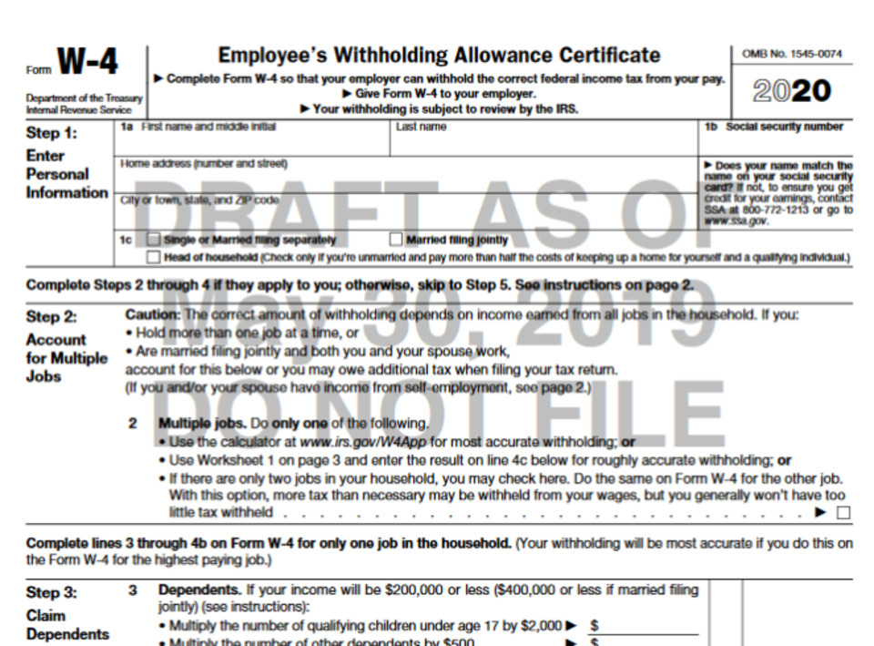 2020 Federal W4 Printable Form W4 Form 2021