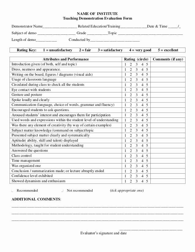 25 Preschool Teacher Evaluation Form In 2020 Teaching Demonstration 