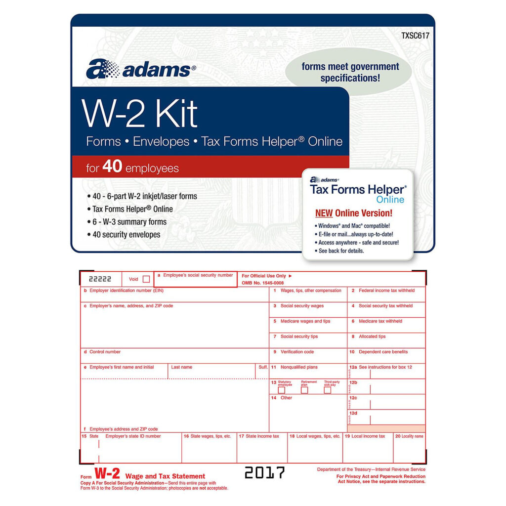 Adams W 2 Tax Forms Kit W Tax Forms Helper Online 2017 40 Pk 