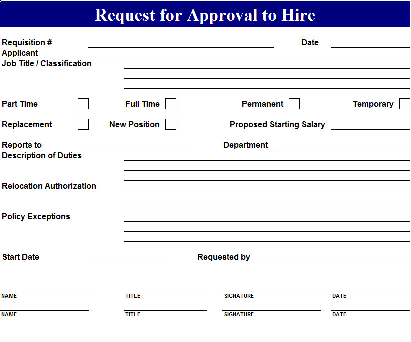 Approval To Hire Request Template My Excel Templates