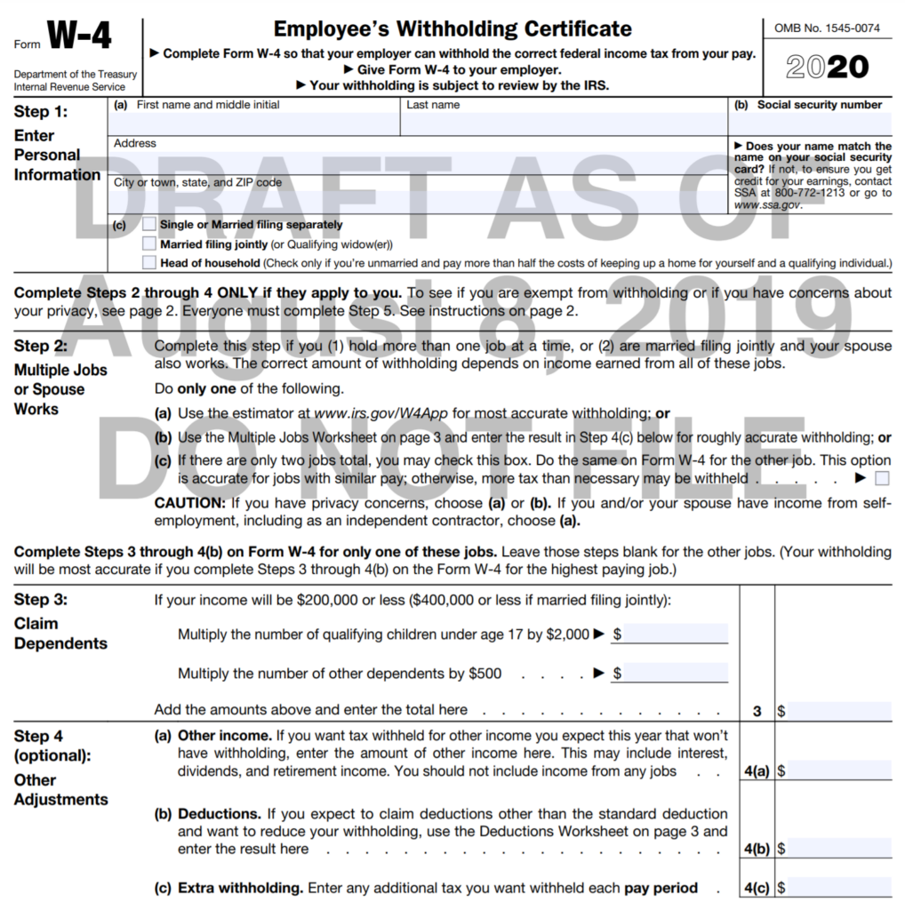 Are You Ready Big Changes To The 2020 Federal W 4 Withholding Form 