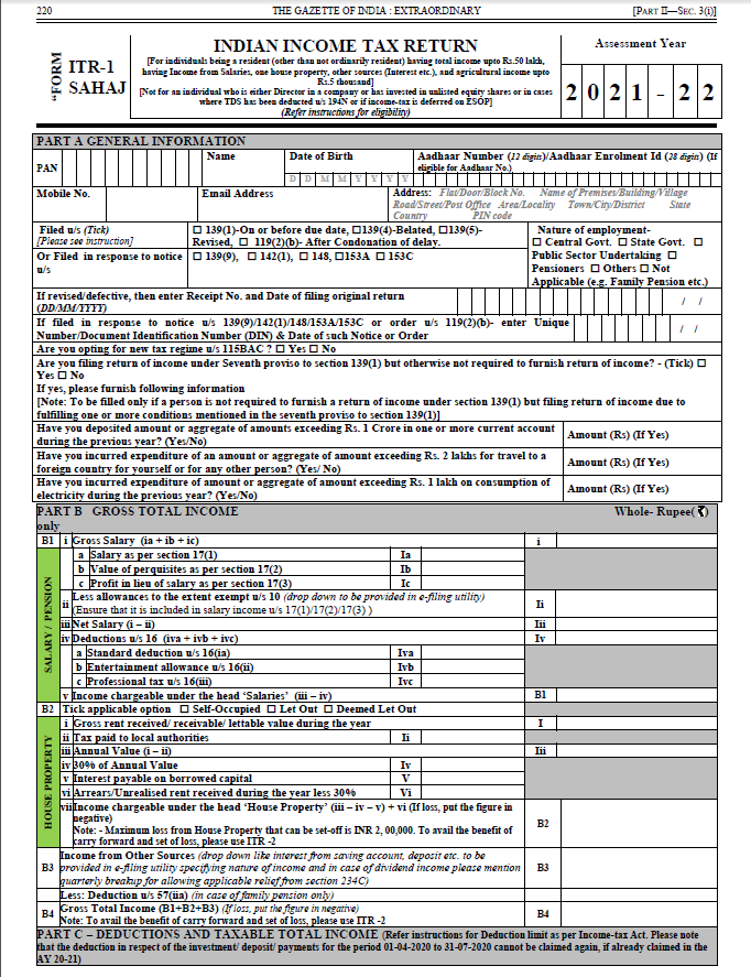 AY 2021 22 ITR 1 Sahaj Form Salaried Individuals Learn By Quicko