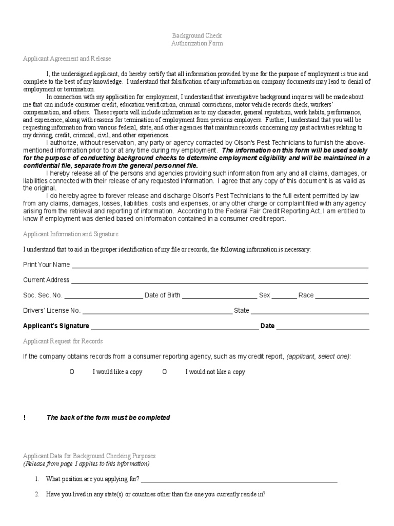 Background Check Form 3 Free Templates In PDF Word Excel Download