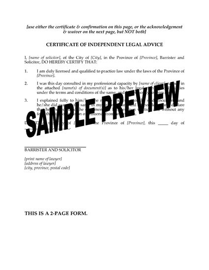 Canada Certificate Of Independent Legal Advice Legal Forms And 