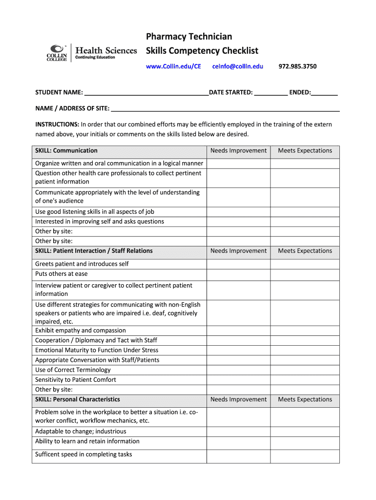 Competency Checklist Template Fill Out And Sign Printable PDF 