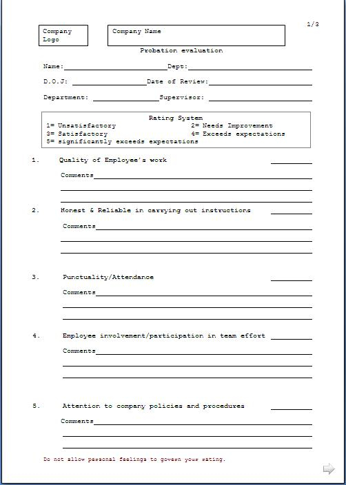 Employee Confirmation Form Template