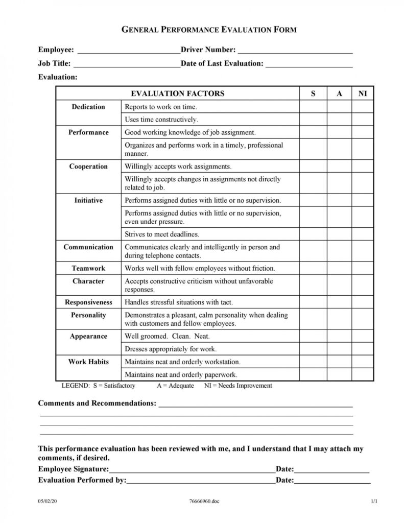 Employee Evaluation Form Template Word Addictionary