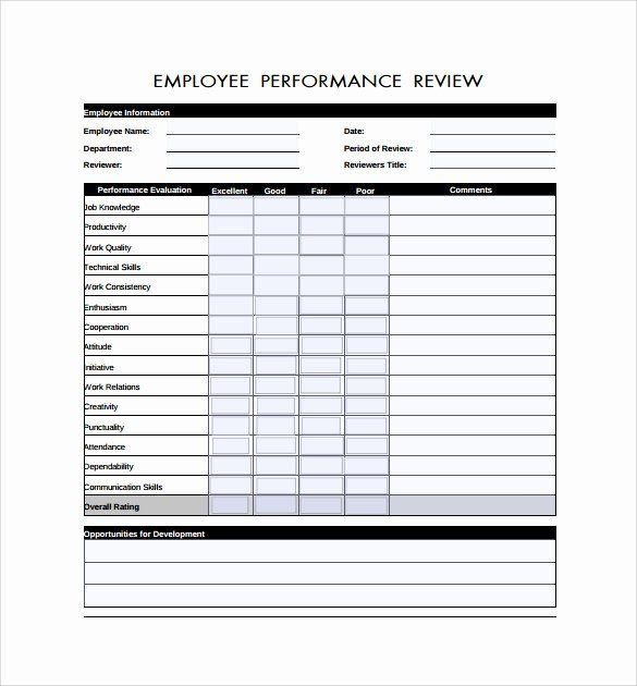 Employee Performance Evaluation Form Excel Best Of Employee Review