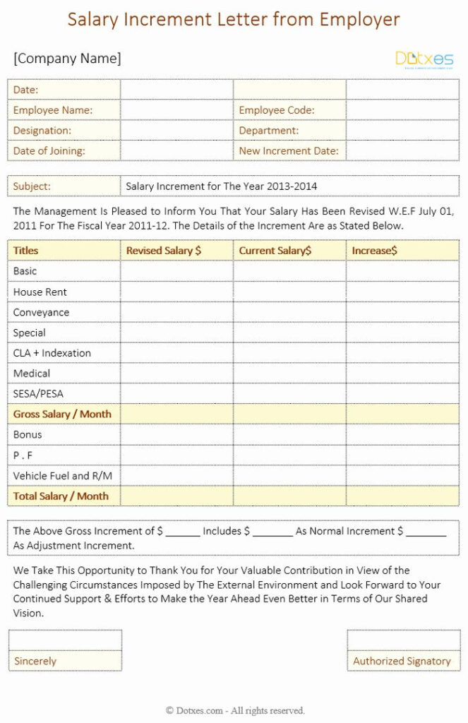 Employee Raise Form Inspirational Salary Increment Letter 6 Best 