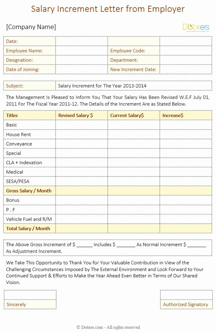 Employee Raise Form Inspirational Salary Increment Letter 6 Best