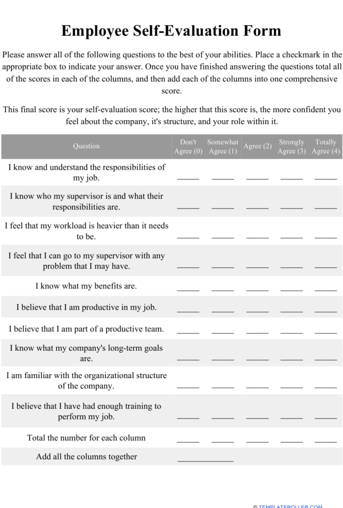 Employee Self Evaluation Form Download Printable PDF Templateroller