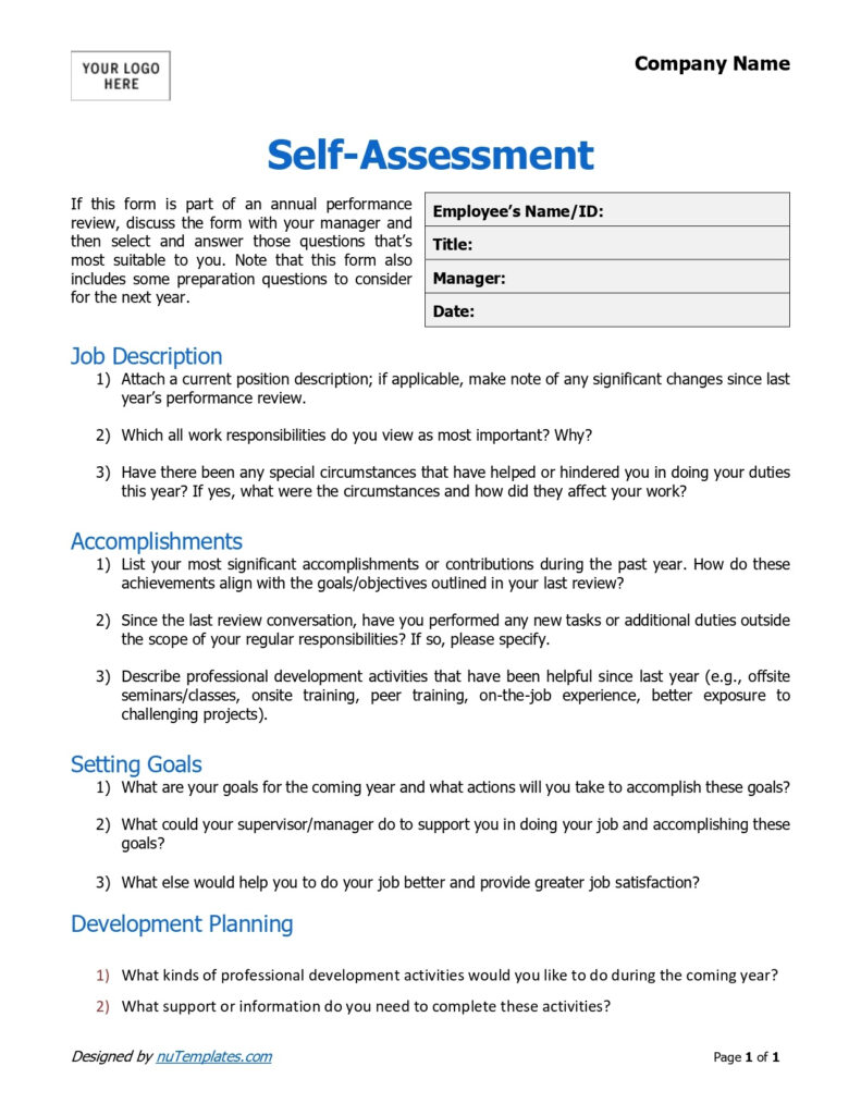 Employee Self Evaluation Form Self Assessment Form NuTemplates