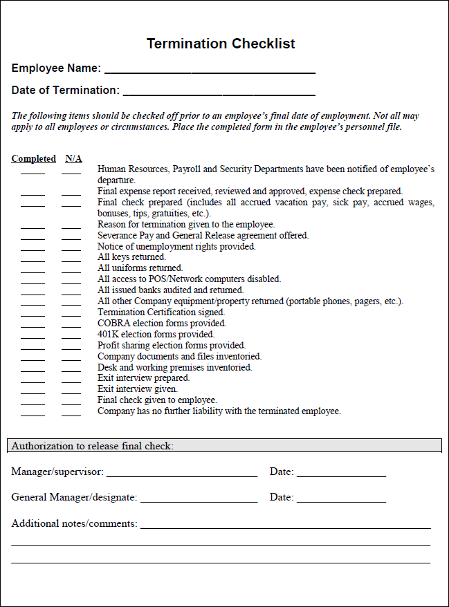 Employee Termination Checklist