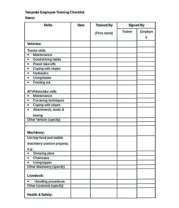 Employee Training Checklist Template Word Format Download Checklist 