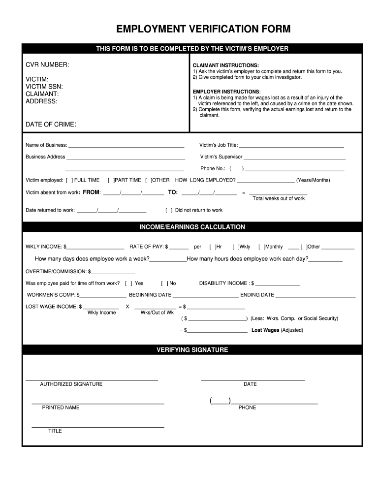 Employment Verification Form Fill Online Printable Fillable Blank 