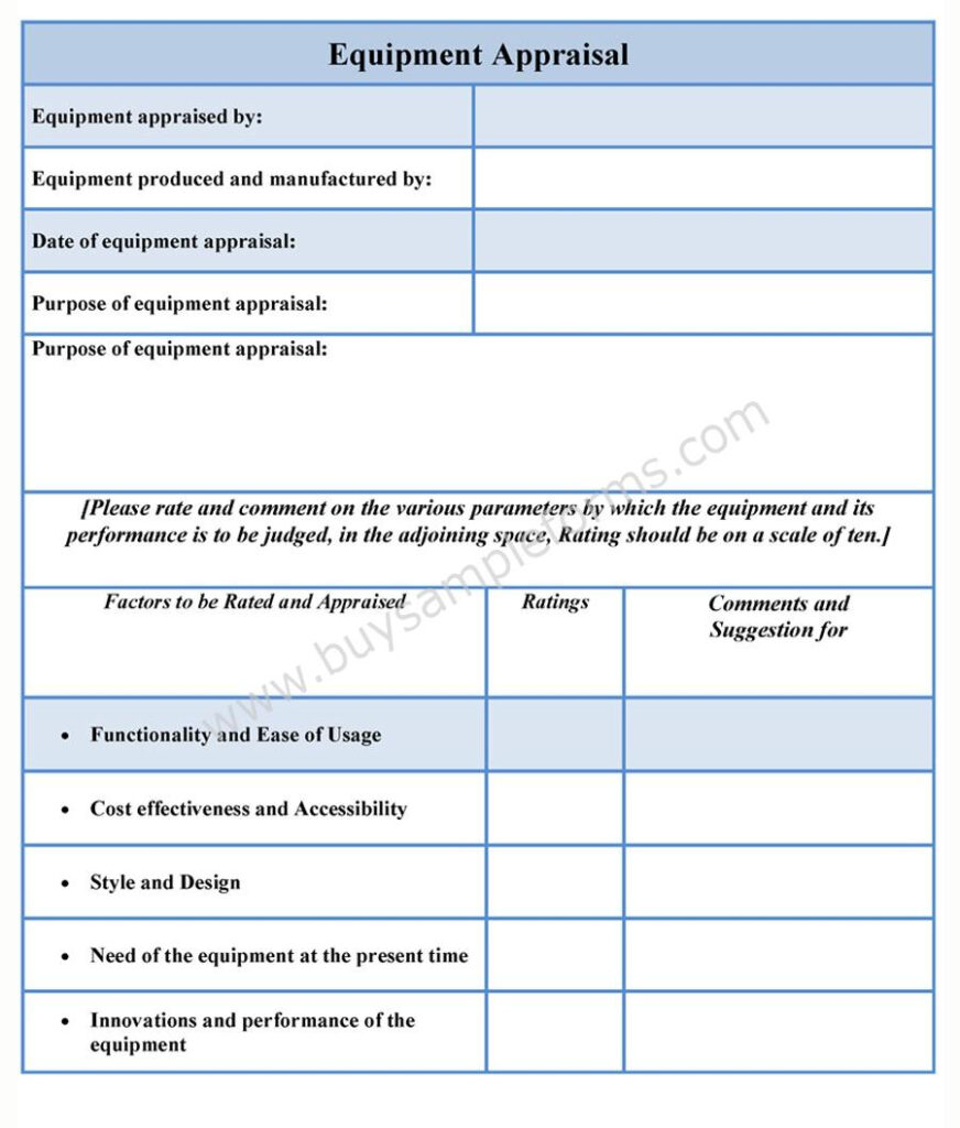 Equipment Appraisal Form Sample Forms