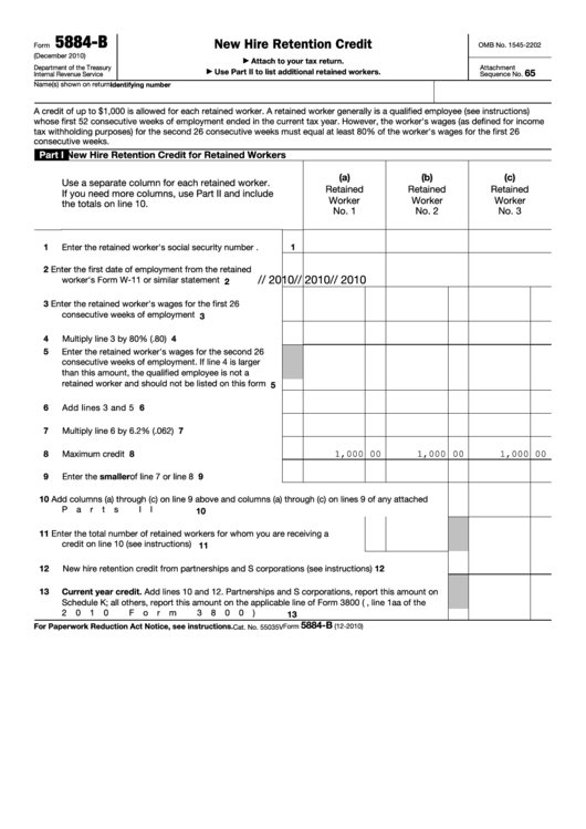 Fillable Form 5884 B New Hire Retention Credit Printable Pdf Download