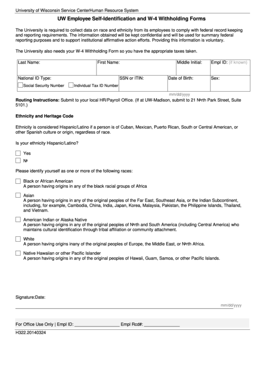 Fillable Form W 4 Uw Employee Self Identification And W 4 Withholding 