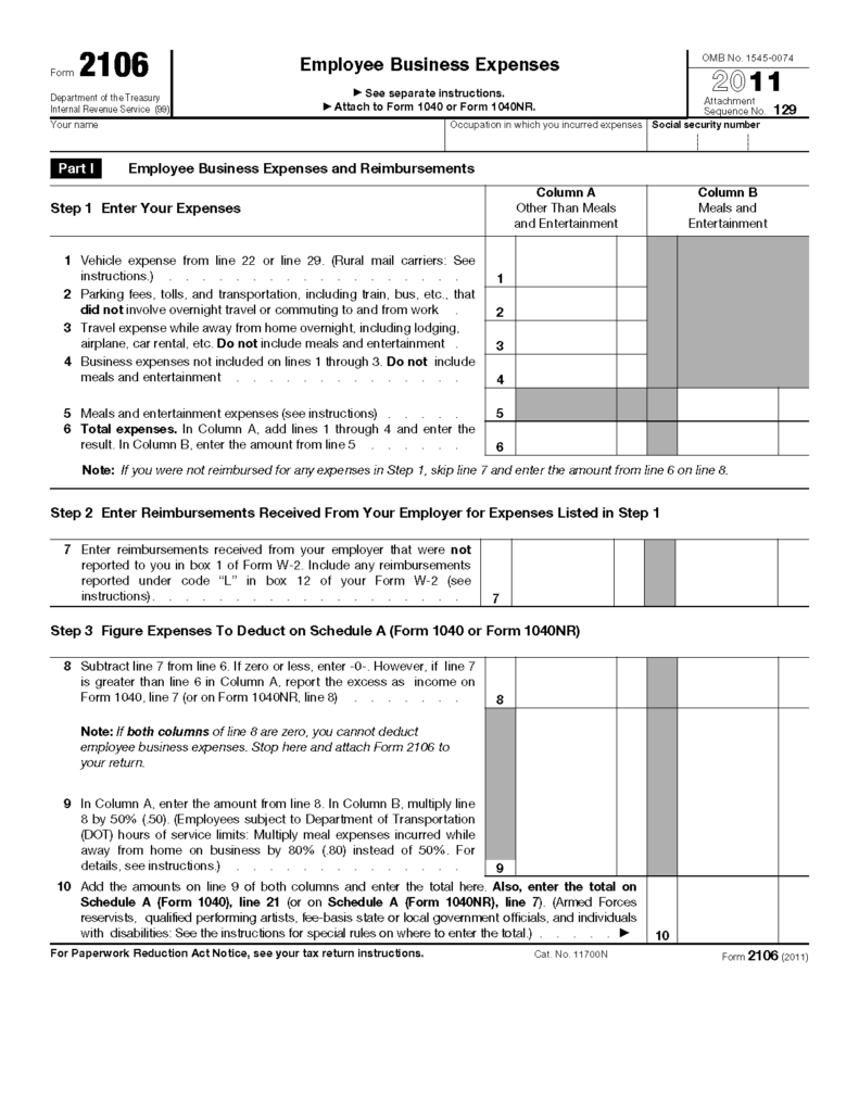 Form 2106 Employee Business Expenses