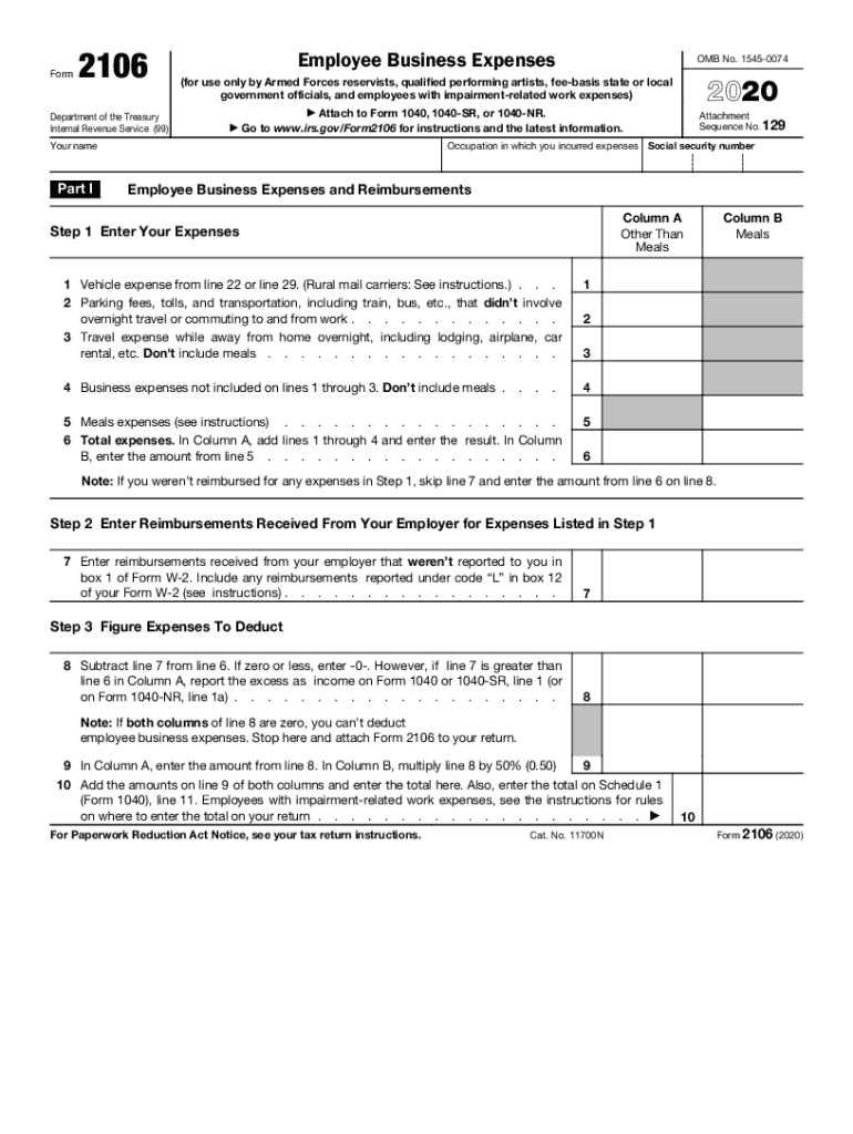 Form 2106 Employee Business Expenses Fill Out And Sign Printable PDF 