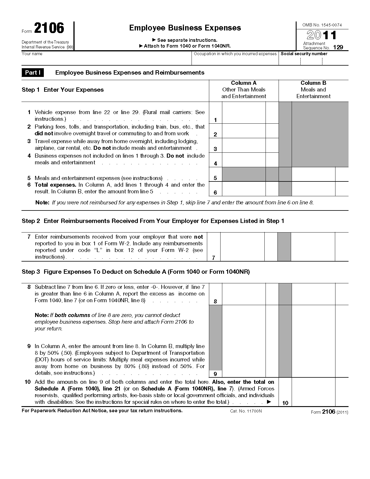 Form 2106 Employee Business Expenses