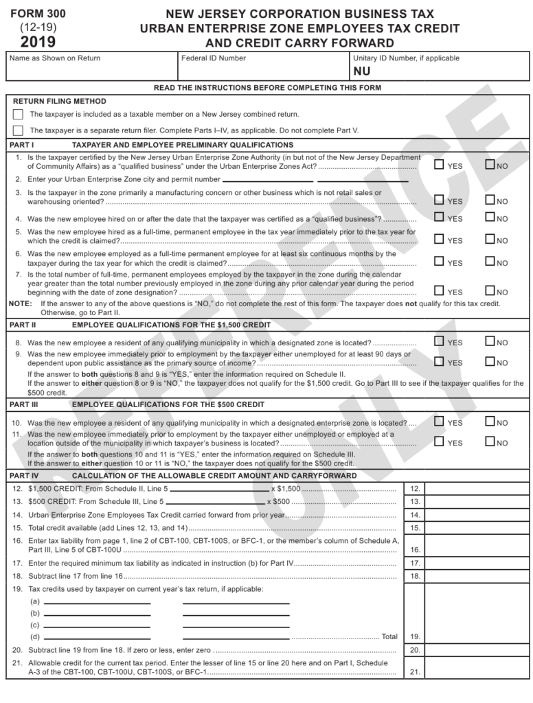 Form 300 Download Printable PDF Or Fill Online Urban Enterprise Zone 