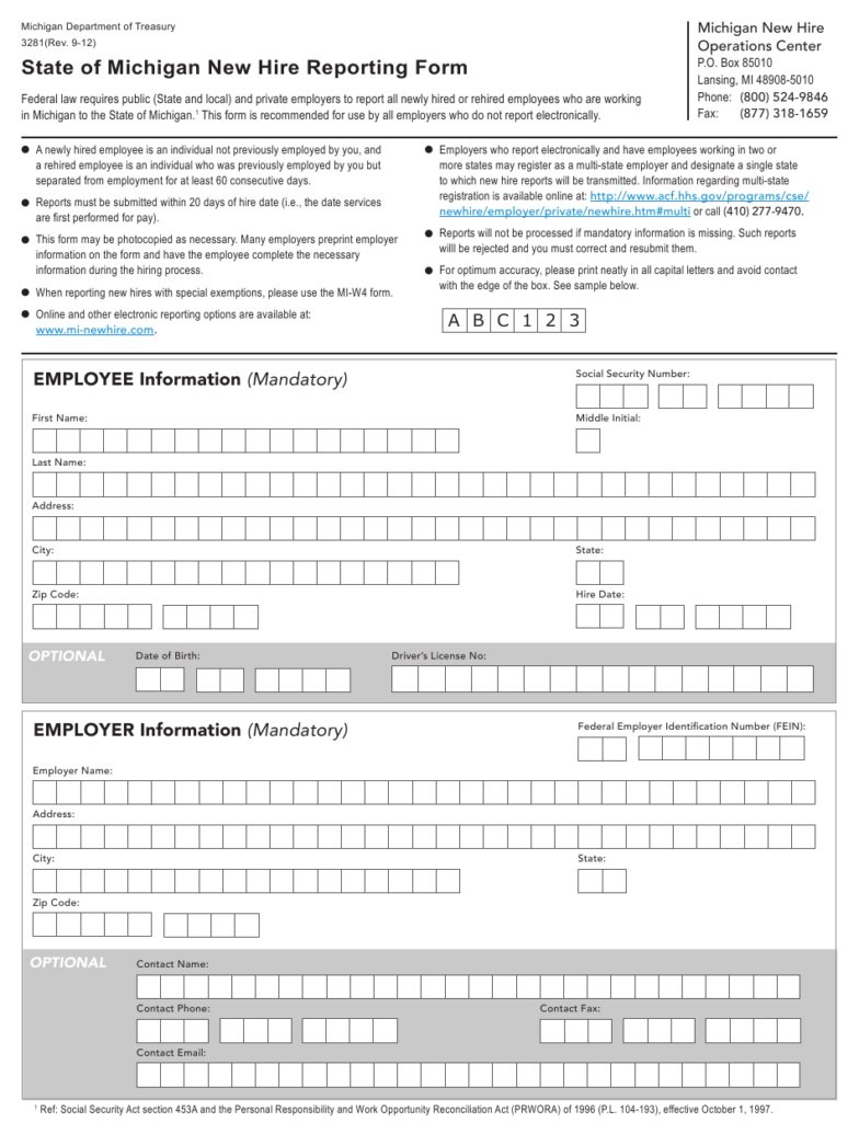 Form 3281 Download Printable PDF Or Fill Online State Of Michigan New 