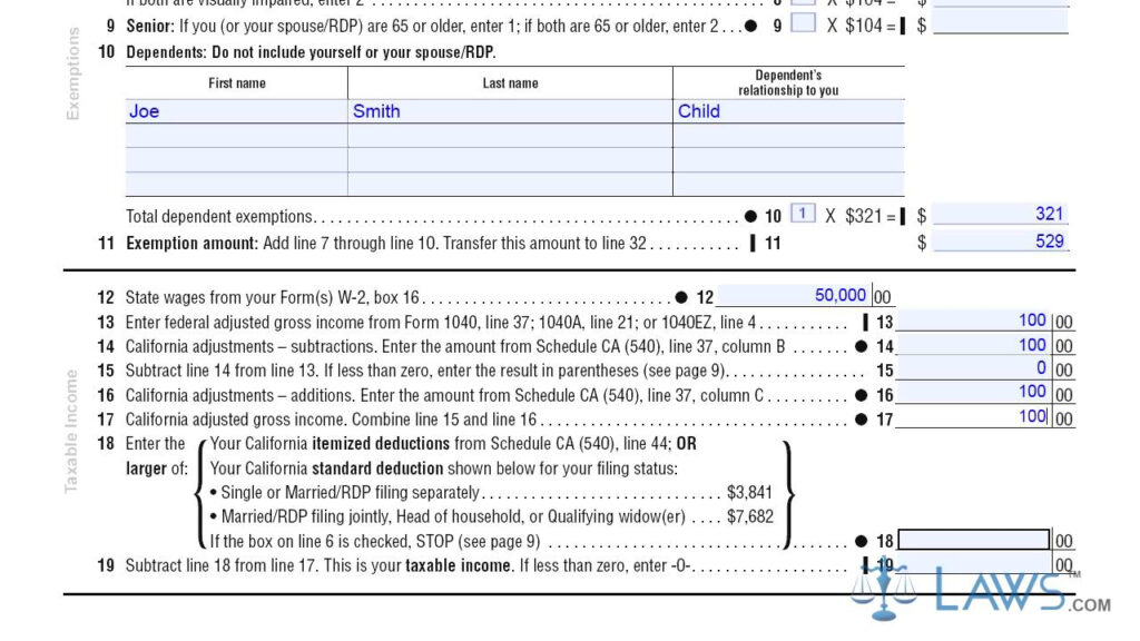 Form 540 California Resident Income Tax Return YouTube