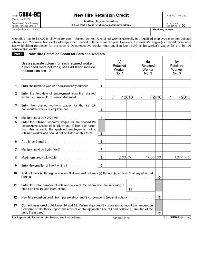 Form 5884 B New Hire Retention Credit