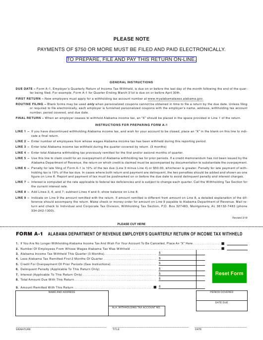 Form A 1 Download Fillable PDF Or Fill Online Alabama Department Of 