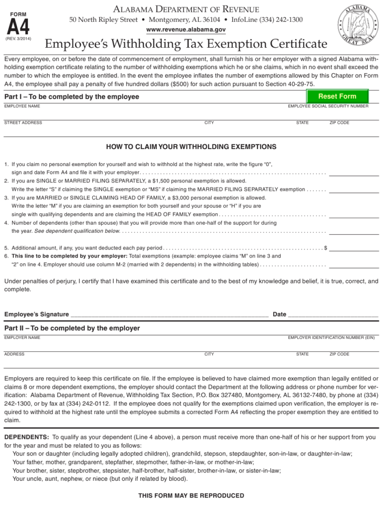 Form A4 Download Fillable PDF Or Fill Online Employee s Withholding Tax 