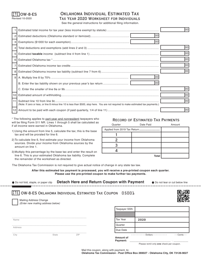 Form OW 8 ES Download Fillable PDF Or Fill Online Oklahoma Individual 