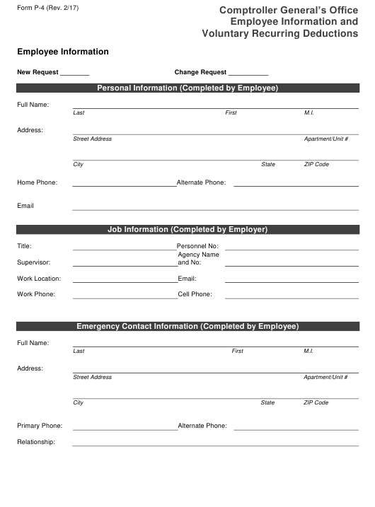 Form P 4 Download Printable PDF Or Fill Online Employee Information And 