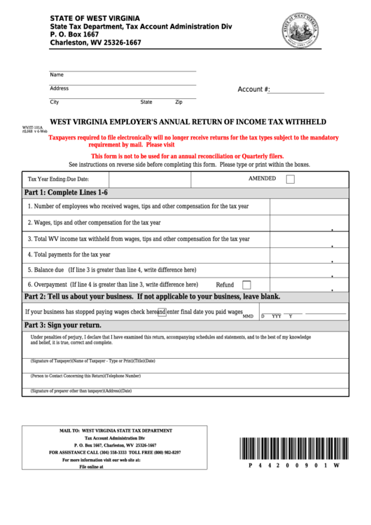 Form Wv it 101a West Virginia Employer S Annual Return Of Income Tax