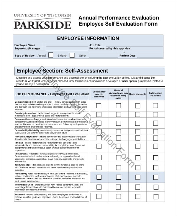 FREE 11 Sample Employee Self Evaluation Forms In PDF MS Word Excel