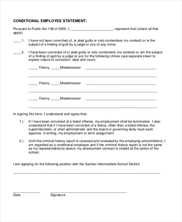 FREE 11 Sample Employee Statement Forms In MS Word PDF Excel