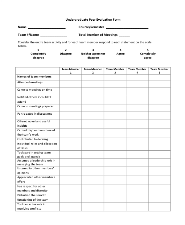 FREE 11 Sample Peer Evaluation Forms In PDF MS Word Excel