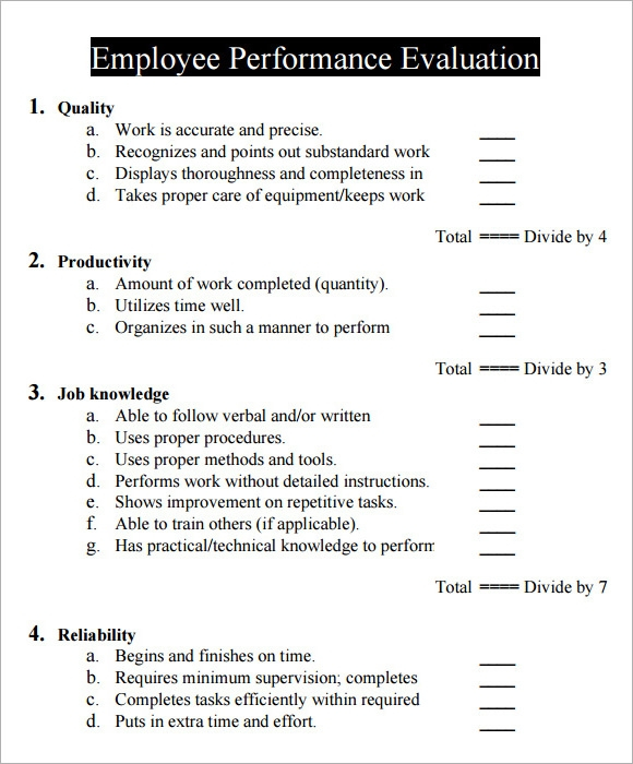 FREE 12 Employee Evaluation Form Samples In MS Word Pages