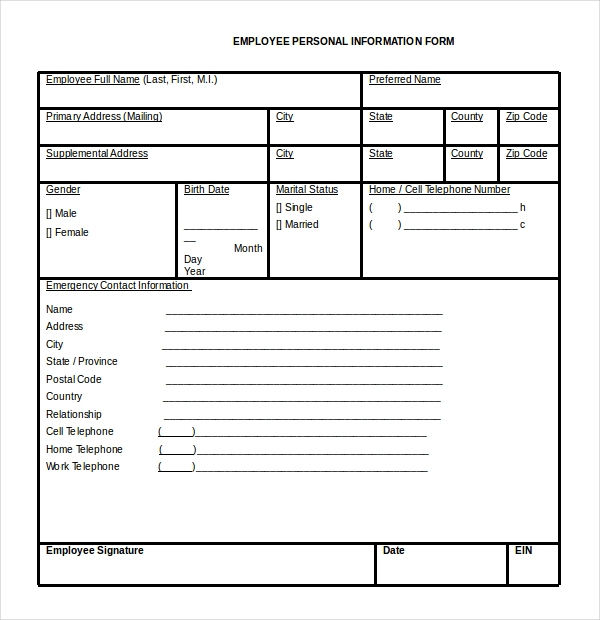 FREE 13 Sample Employee Information Forms In PDF Word Excel